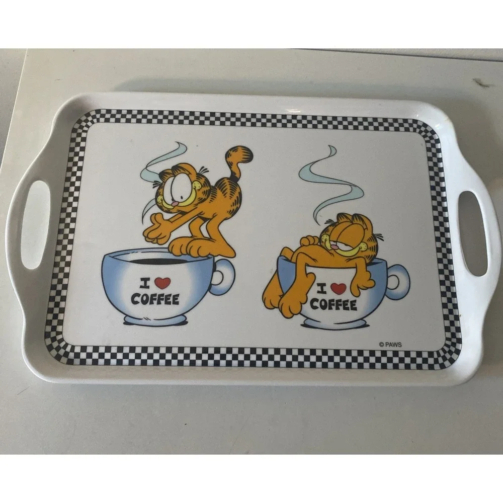 Vintage Paws Garfield The Cat Double Handle Serving Tray I Love Coffee